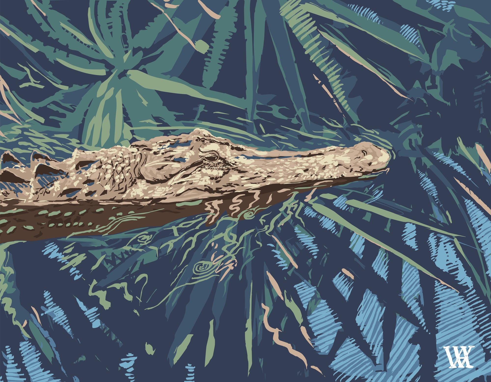 Blue Ocmulgee Alligator | Austin Williams Art | austinwilliamsart.com