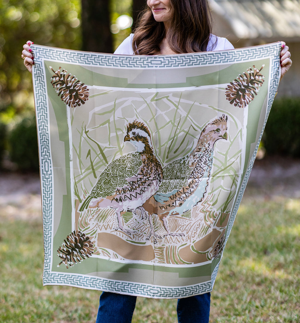 Pink Quail Pair Silk Scarf