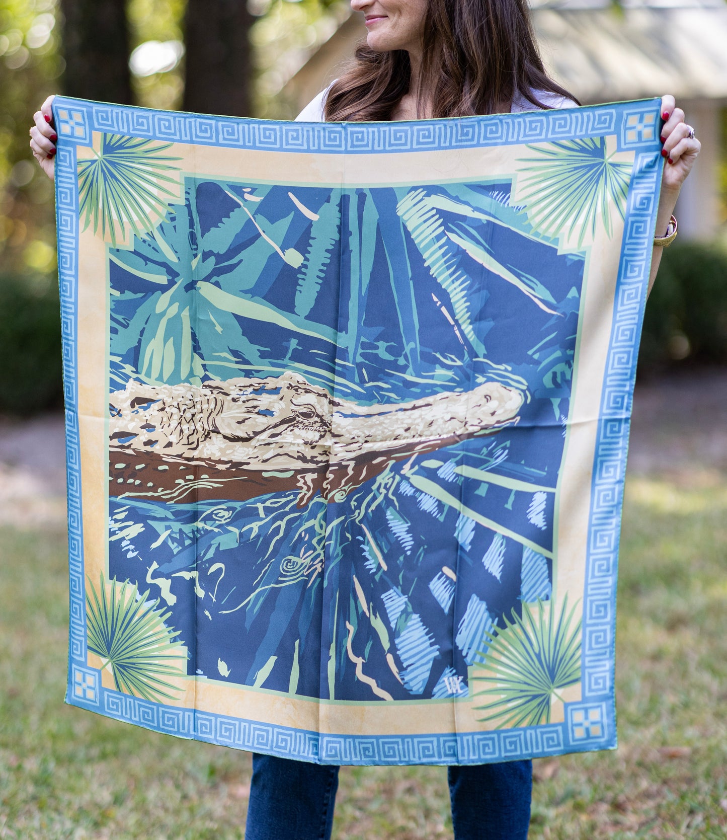 Blue Ocmulgee Alligator - Double-Sided Silk Scarf
