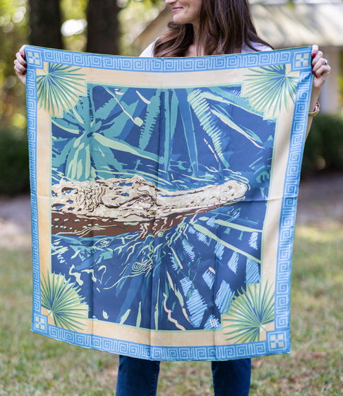 Blue Ocmulgee Alligator Silk Scarf