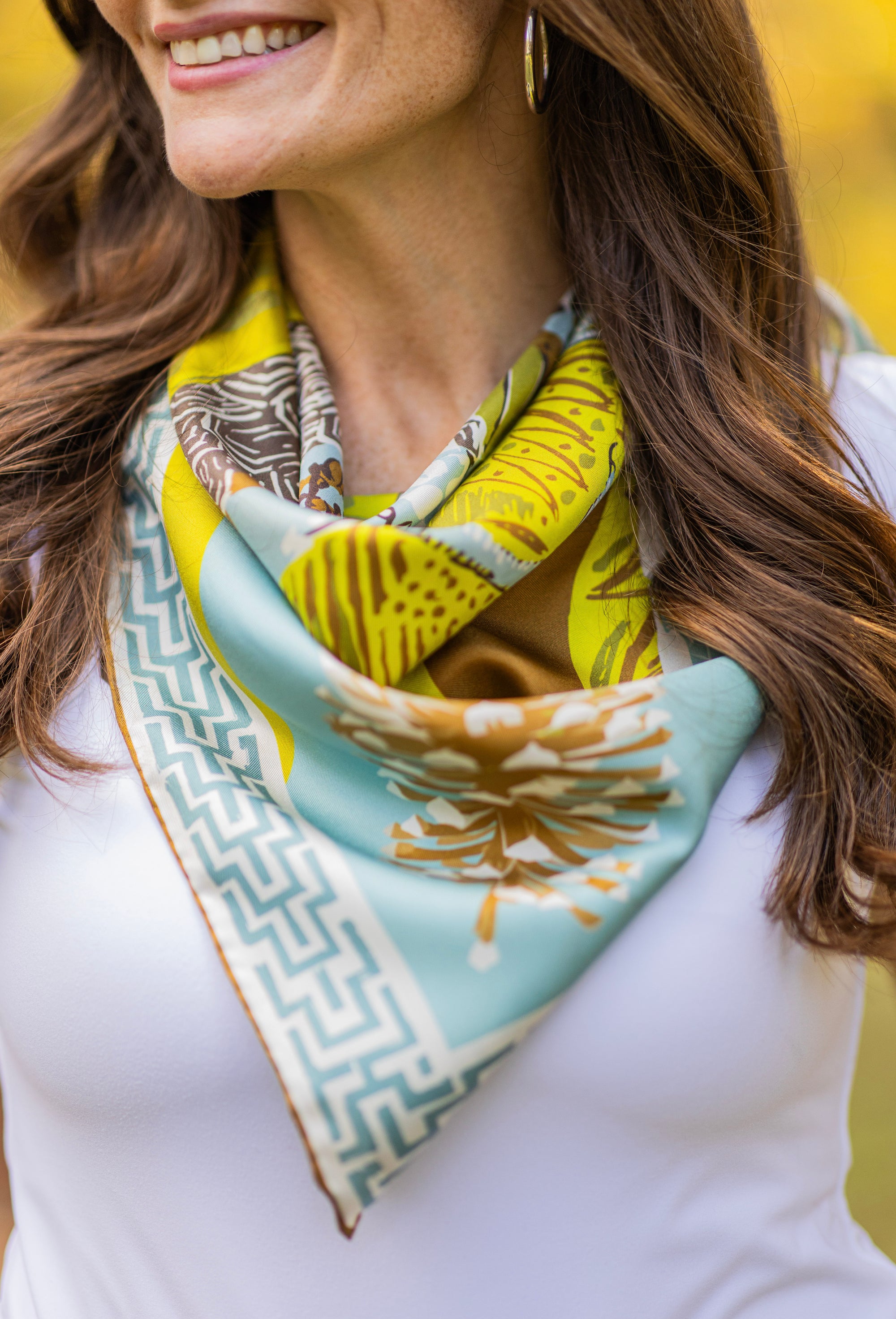 Chartreuse Quail Pair Silk Scarf