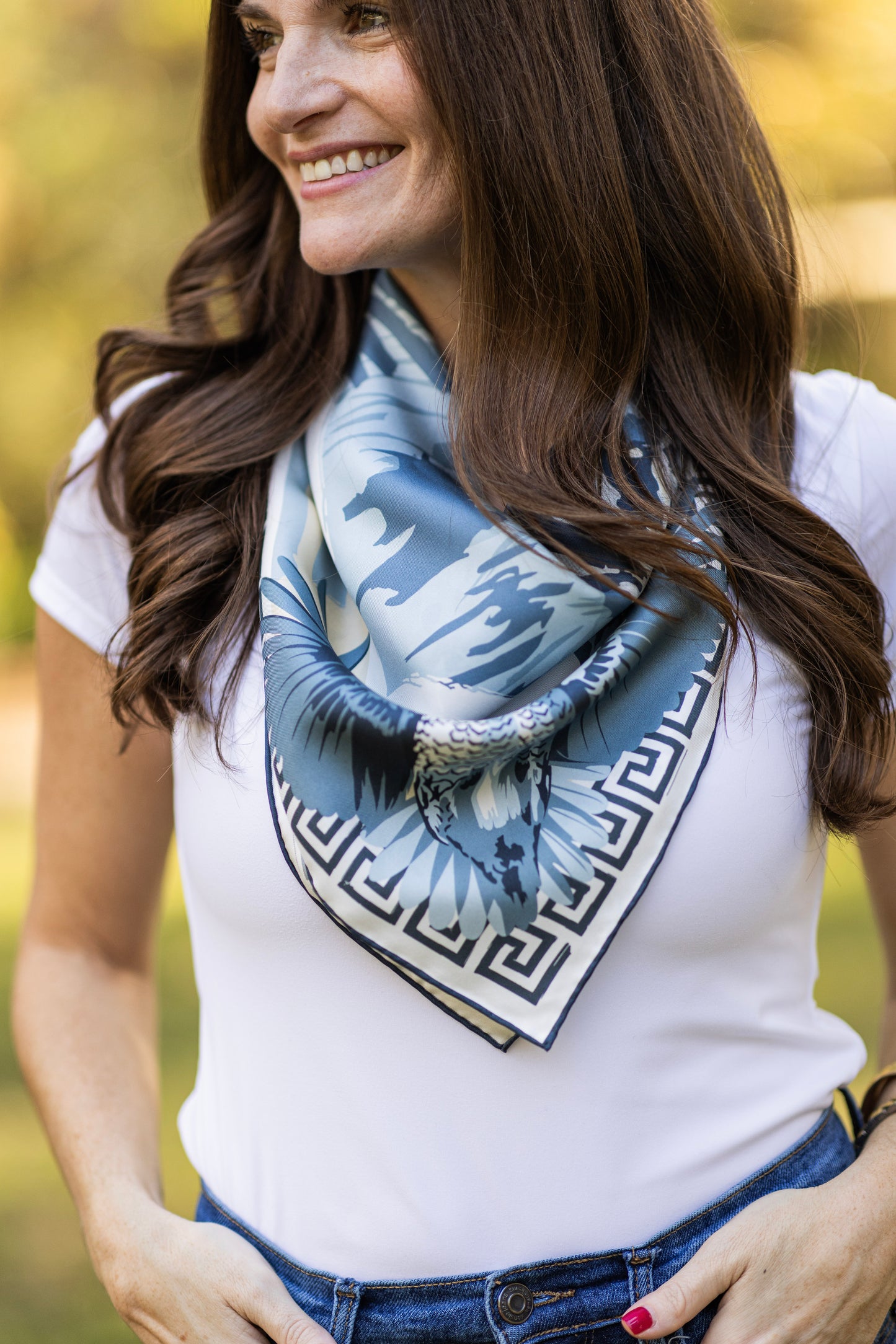 Light Blue Pointing Strong - Double-Sided Silk Scarf