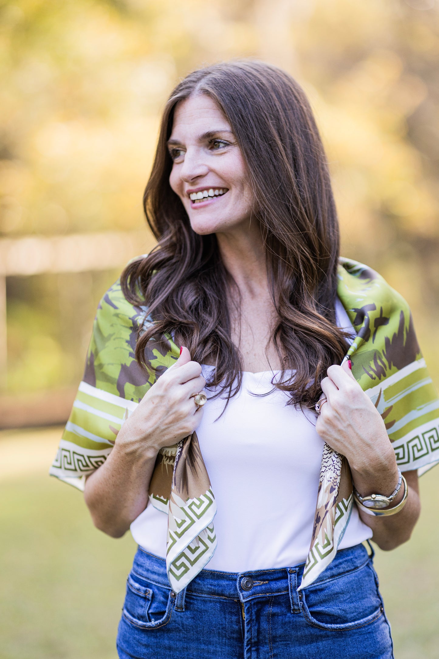 Brown Lily Pad Doe - Double-Sided Silk Scarf