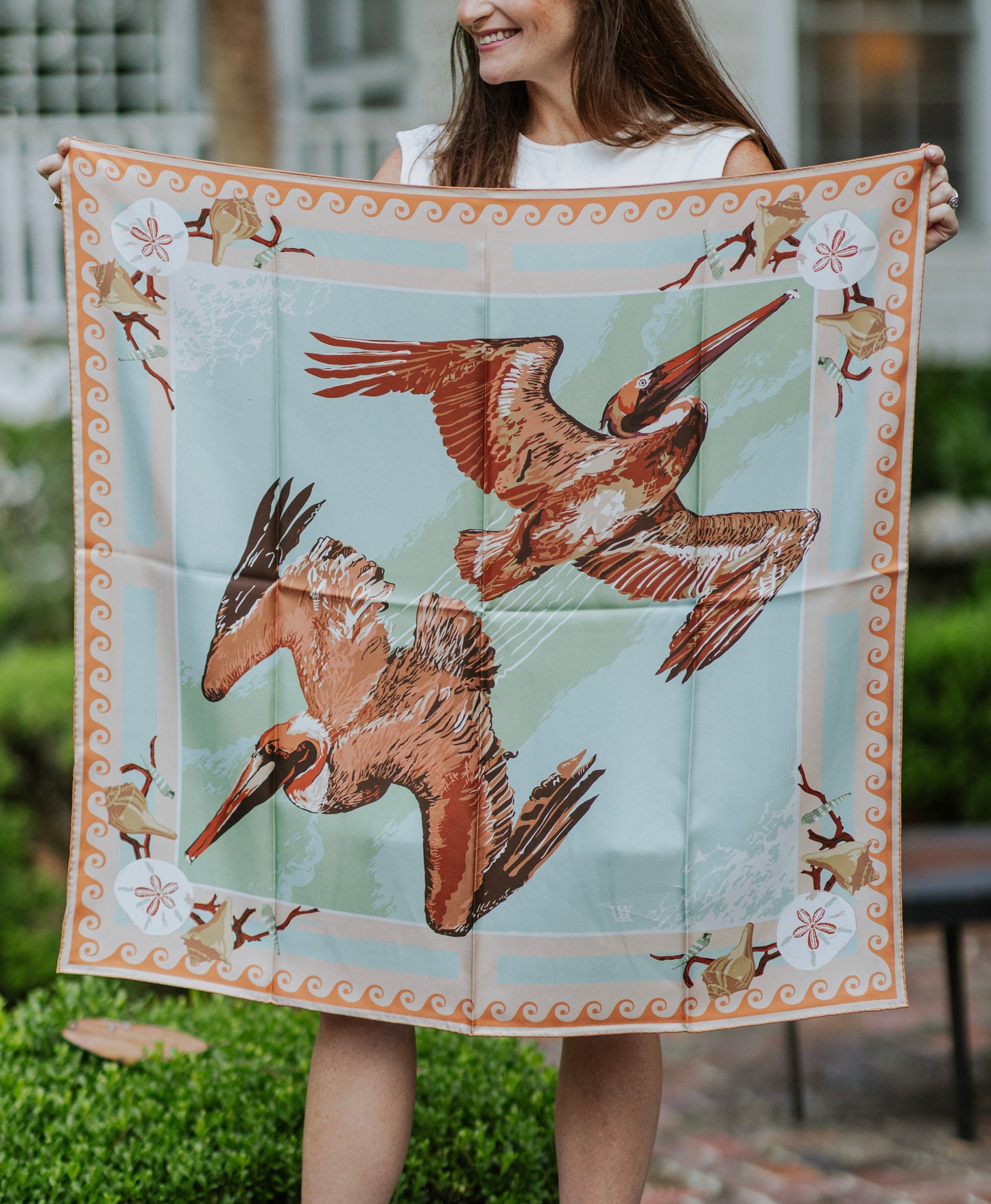 Peach Tide Diver - Double-Sided Silk Scarf