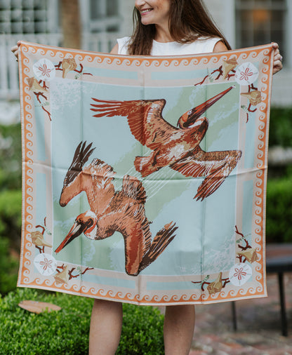 Peach Tide Diver - Double-Sided Silk Scarf
