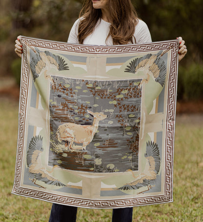Slate Lily Pad Doe - Double-Sided Silk Scarf
