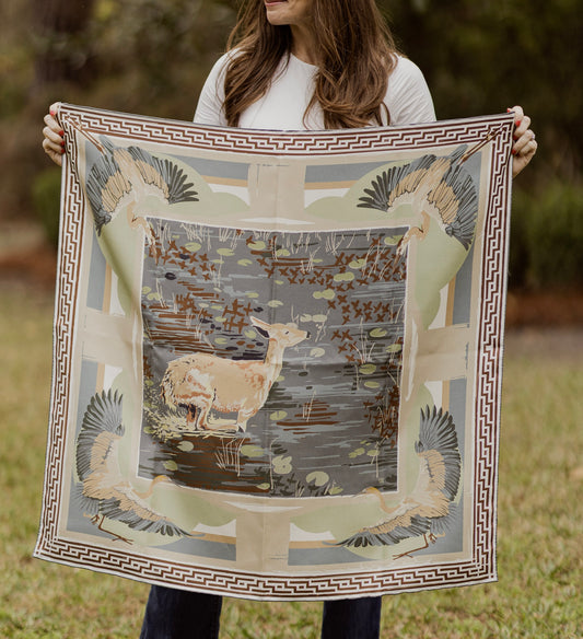 Slate Lily Pad Doe - Double-Sided Silk Scarf