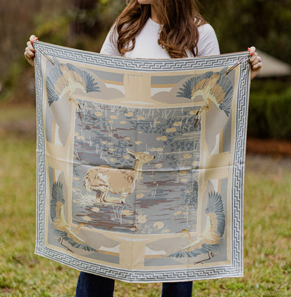 Neutral Lily Pad Doe - Double-Sided Silk Scarf