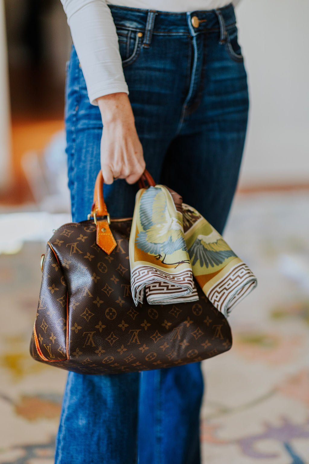 Blue Lily Pad Doe - Double-Sided Silk Scarf