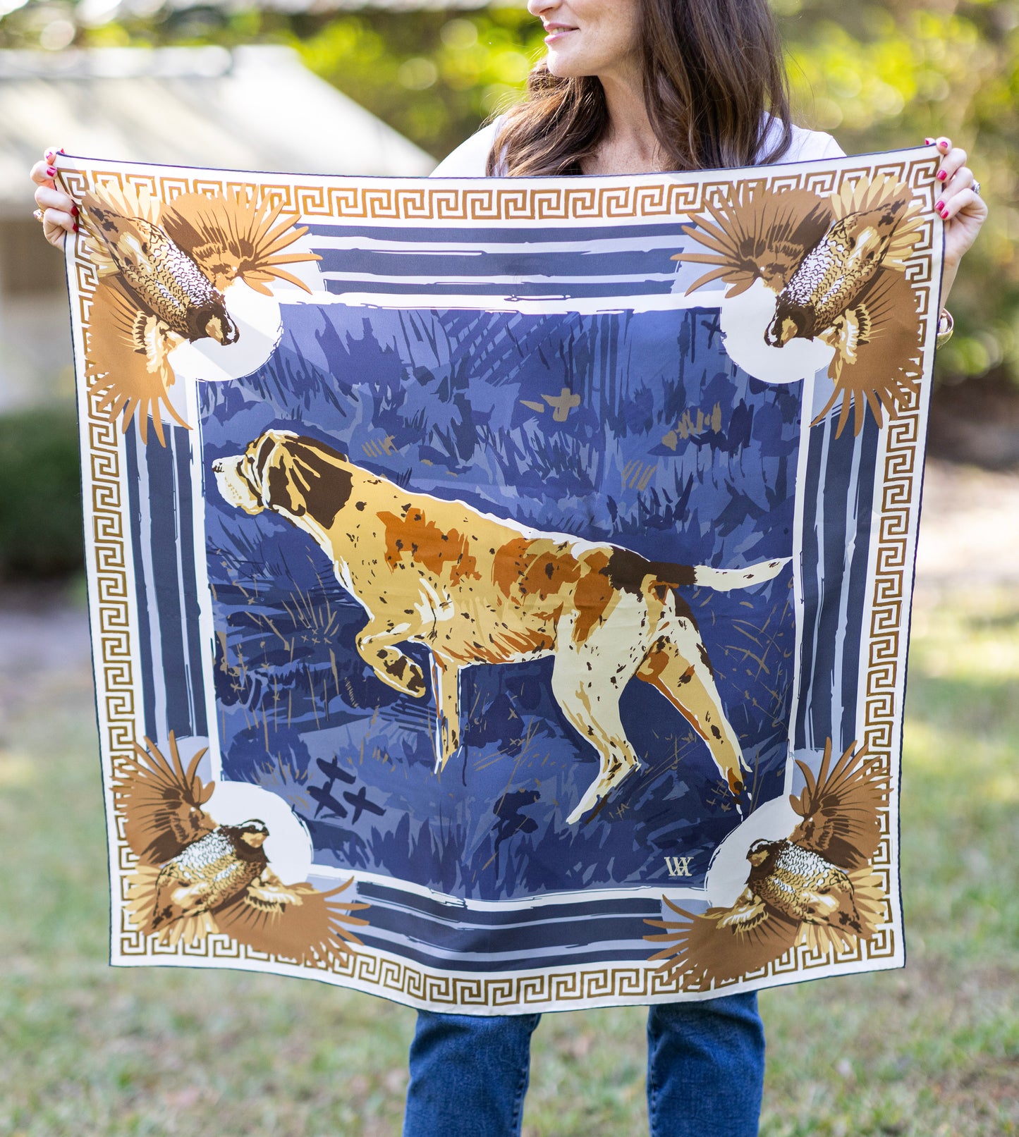 Navy Pointing Strong - Double-Sided Silk Scarf