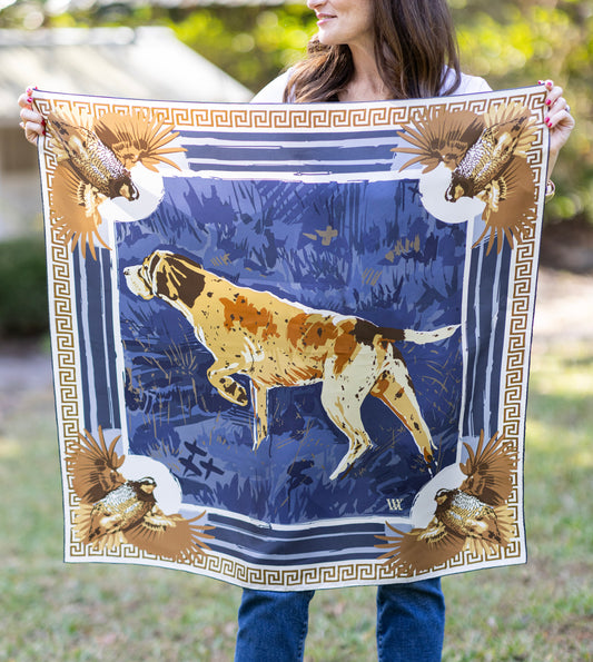 Navy Pointing Strong - Double-Sided Silk Scarf