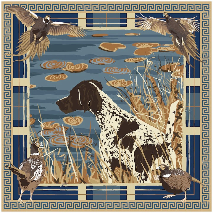 Indigo Pheasant Watch - Double-Sided Silk Scarf