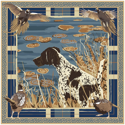 Indigo Pheasant Watch - Double-Sided Silk Scarf