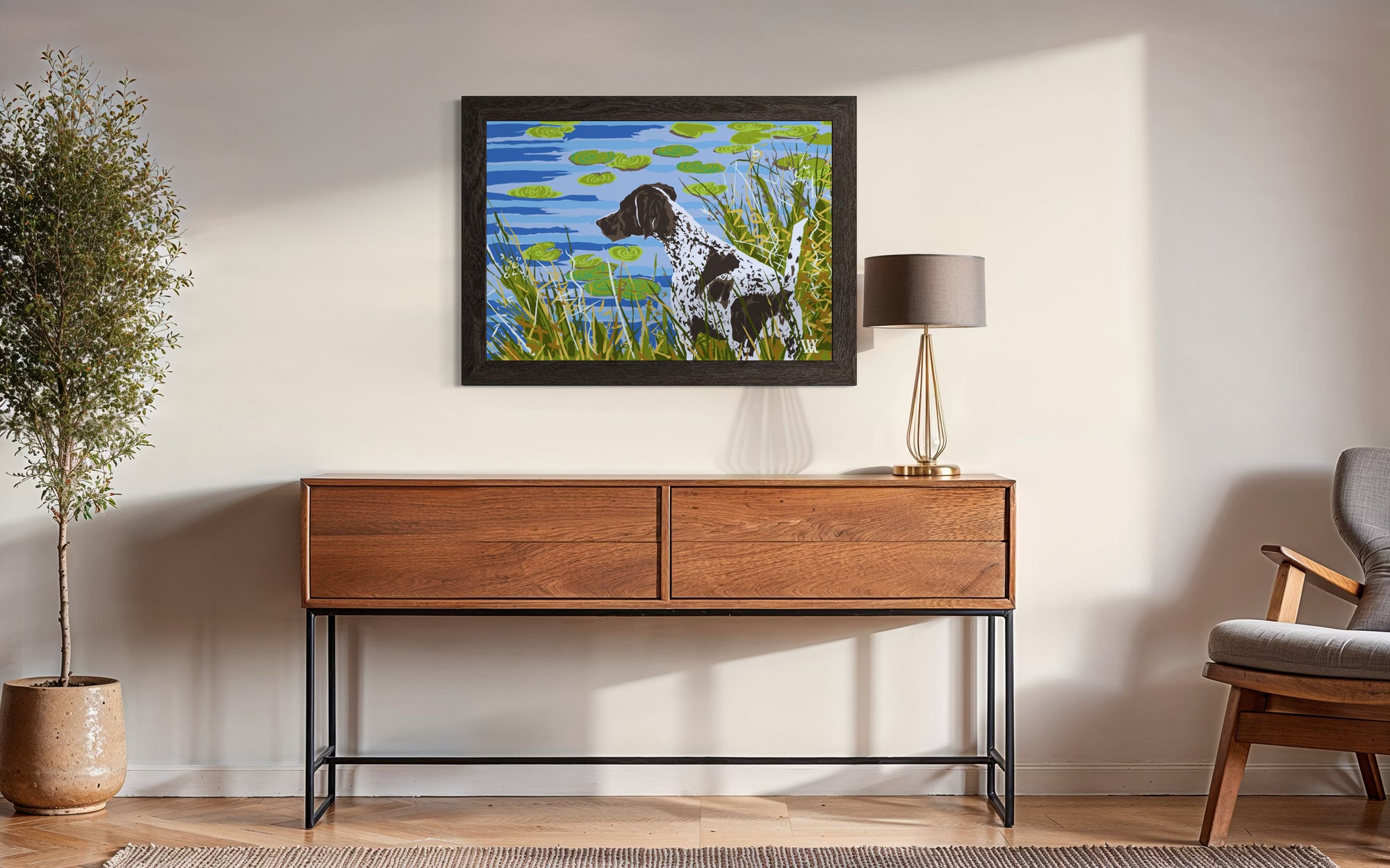 Blue and Green German Shorthair at Pond