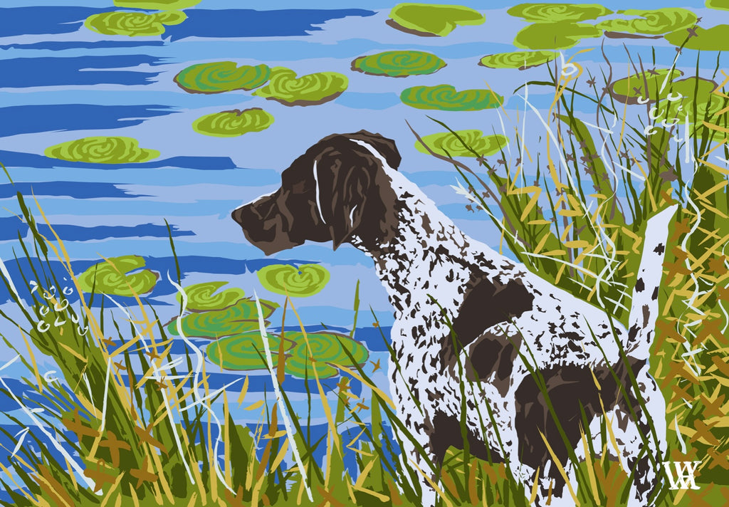 Blue and Green German Shorthair at Pond