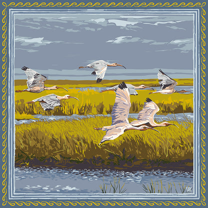 Blue & Gold Marsh Flyer - Double-Sided Silk Scarf