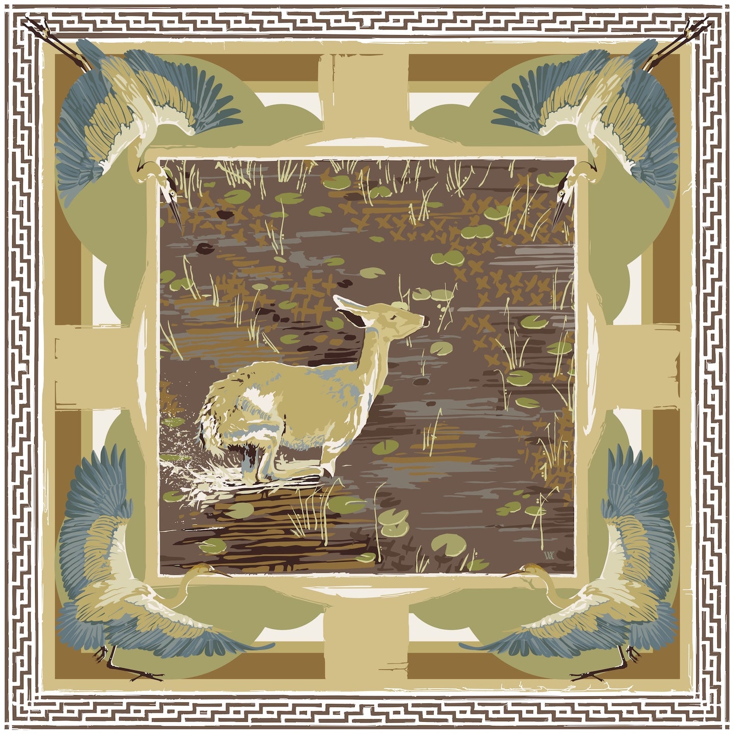 Brown Lily Pad Doe - Double-Sided Silk Scarf