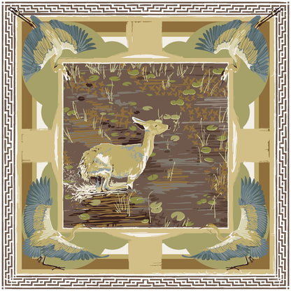 Brown Lily Pad Doe - Double-Sided Silk Scarf