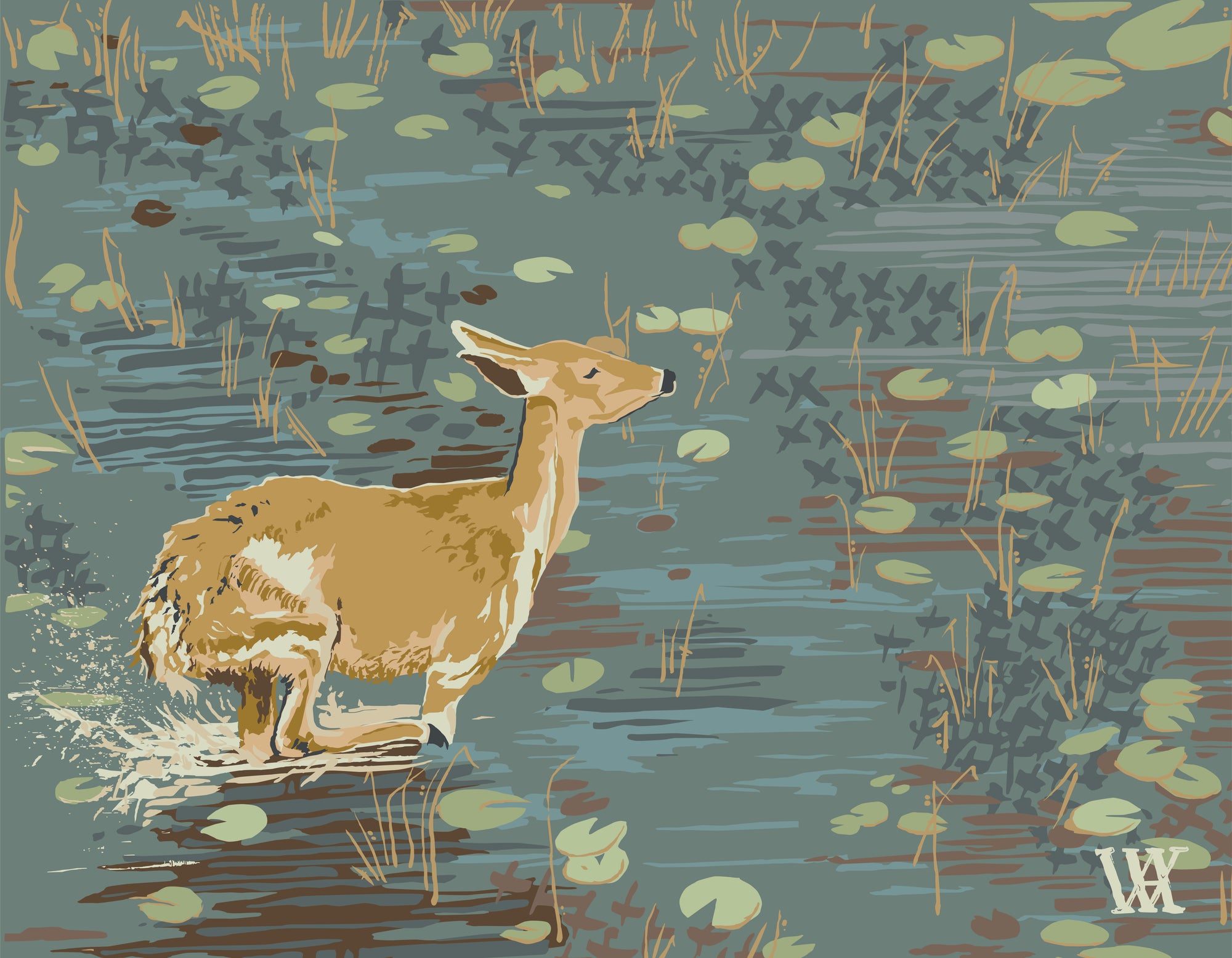 Teal/Gold Lilypad Doe