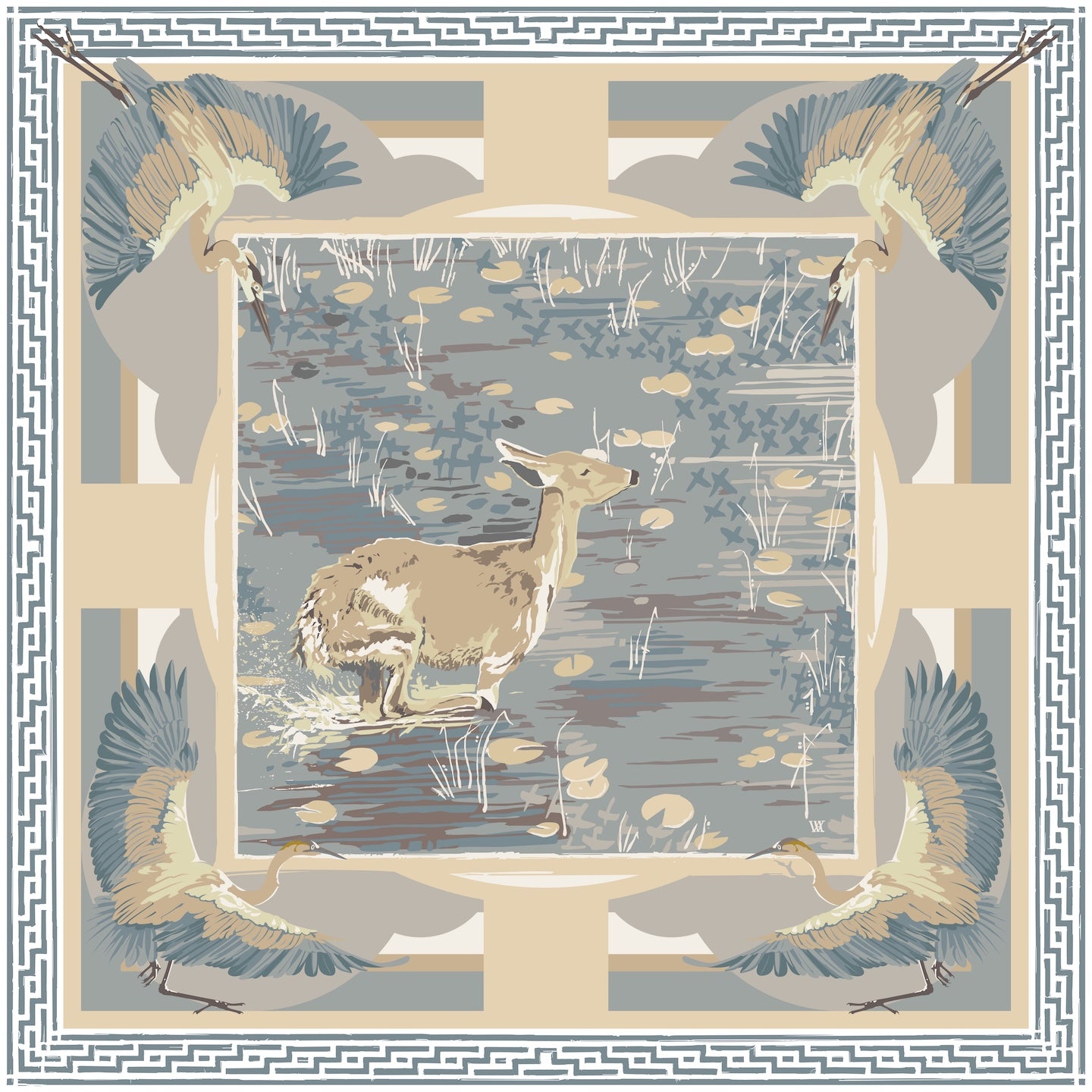 Neutral Lily Pad Doe - Double-Sided Silk Scarf