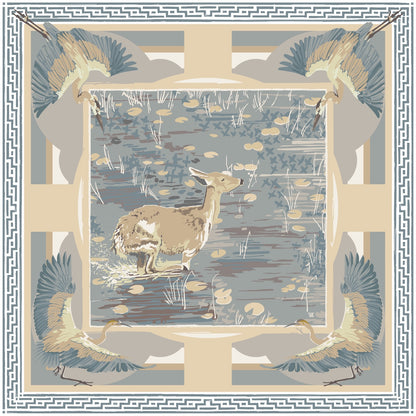 Neutral Lily Pad Doe - Double-Sided Silk Scarf