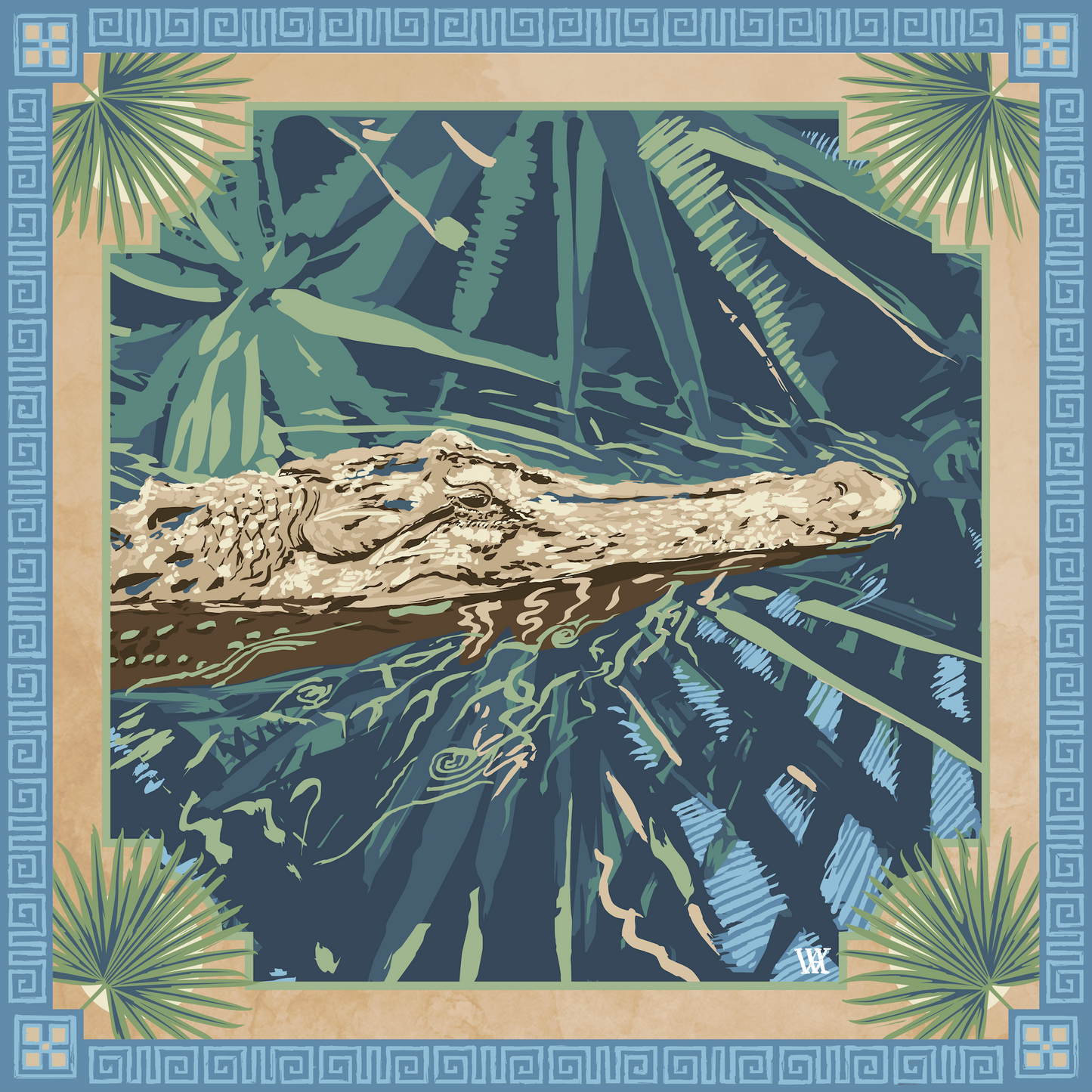 Blue Ocmulgee Alligator - Double-Sided Silk Scarf