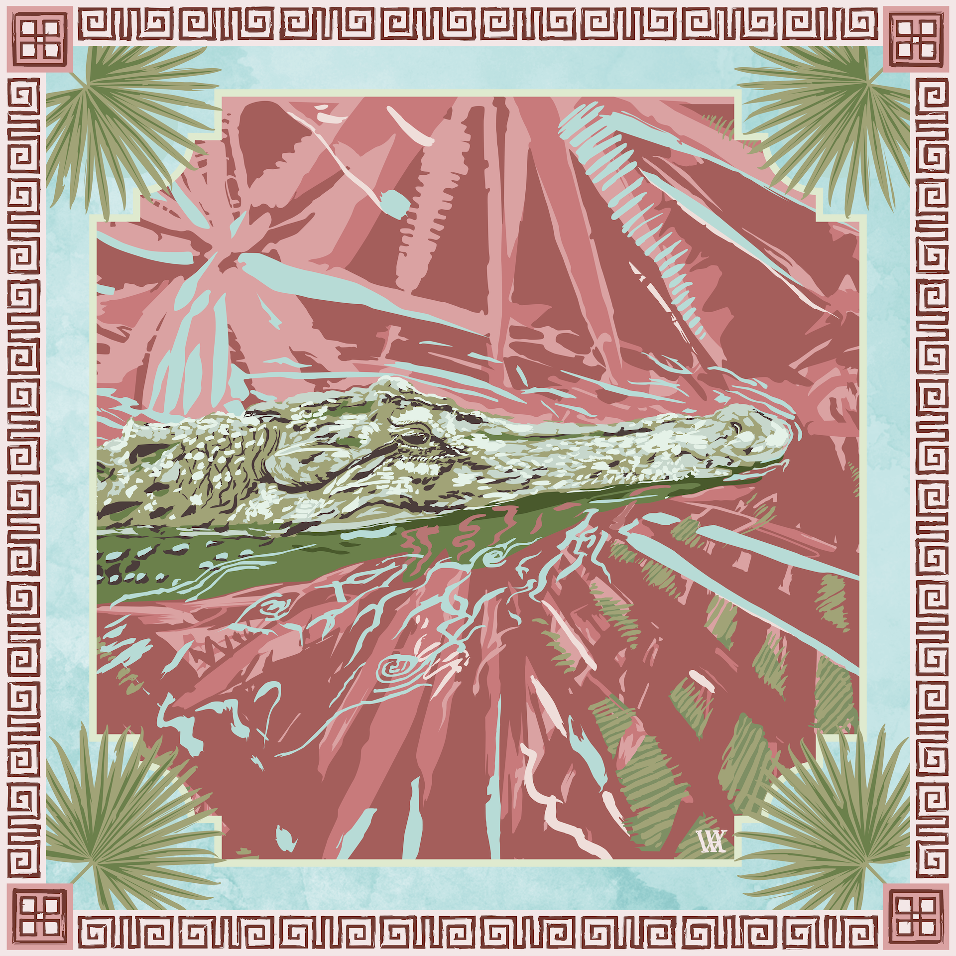 Pink Ocmulgee Alligator Silk Scarf