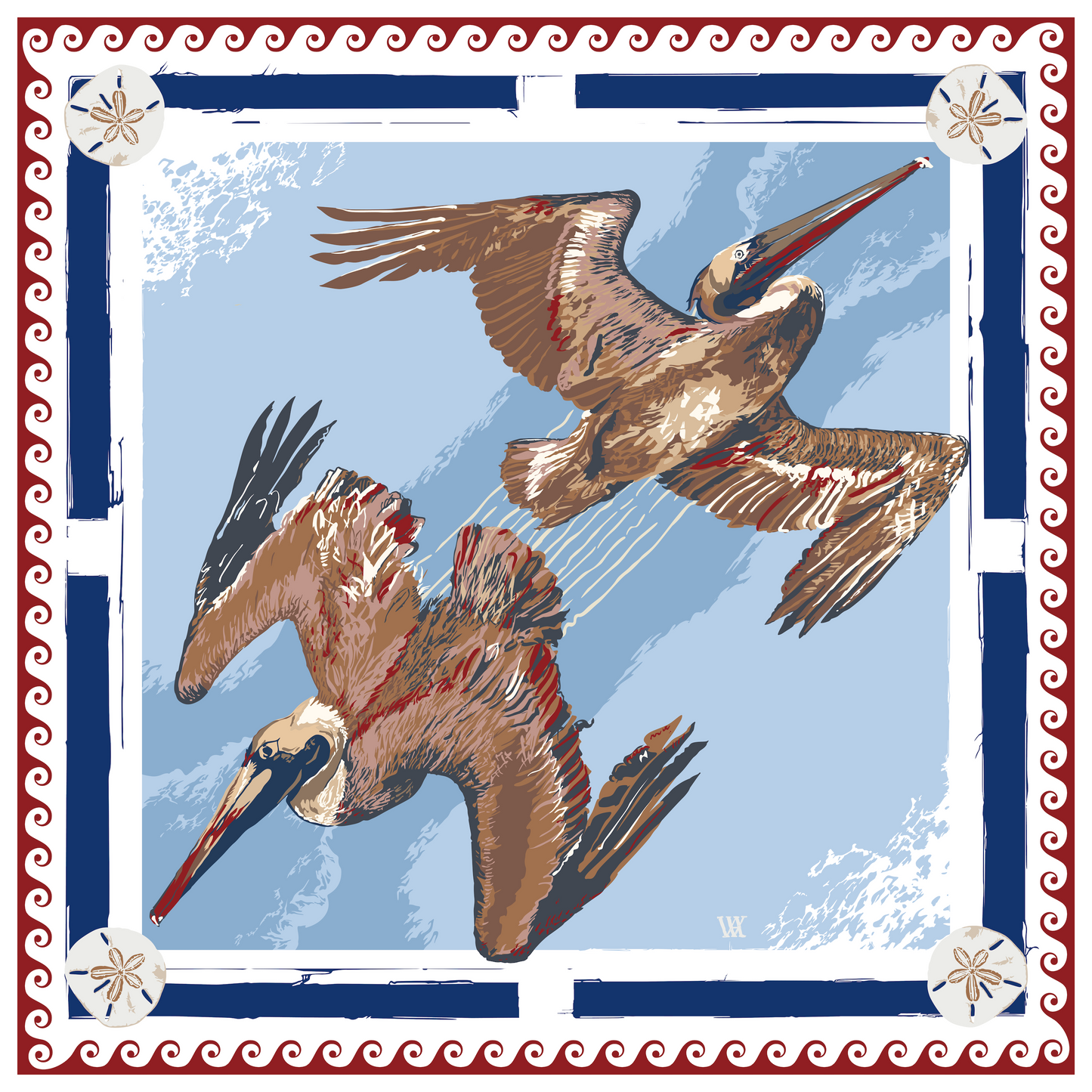 Americana Tide Diver - Double-Sided Silk Scarf