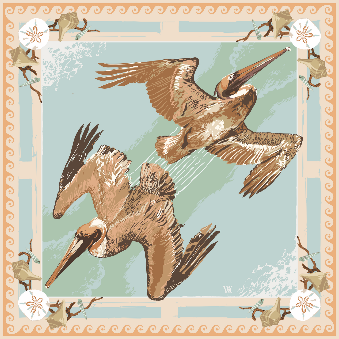 Peach Tide Diver - Double-Sided Silk Scarf