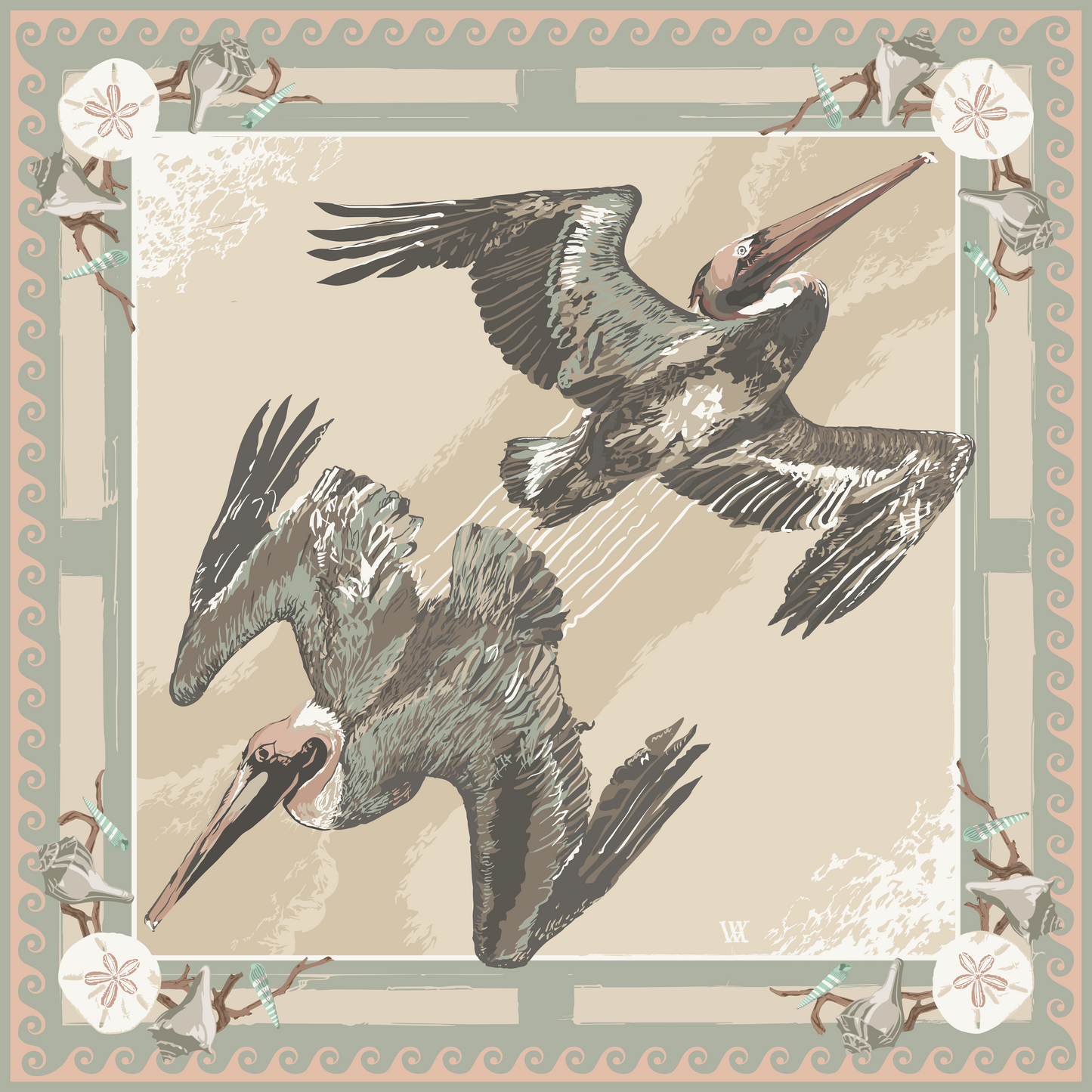 Sand Tide Diver - Double-Sided Silk Scarf
