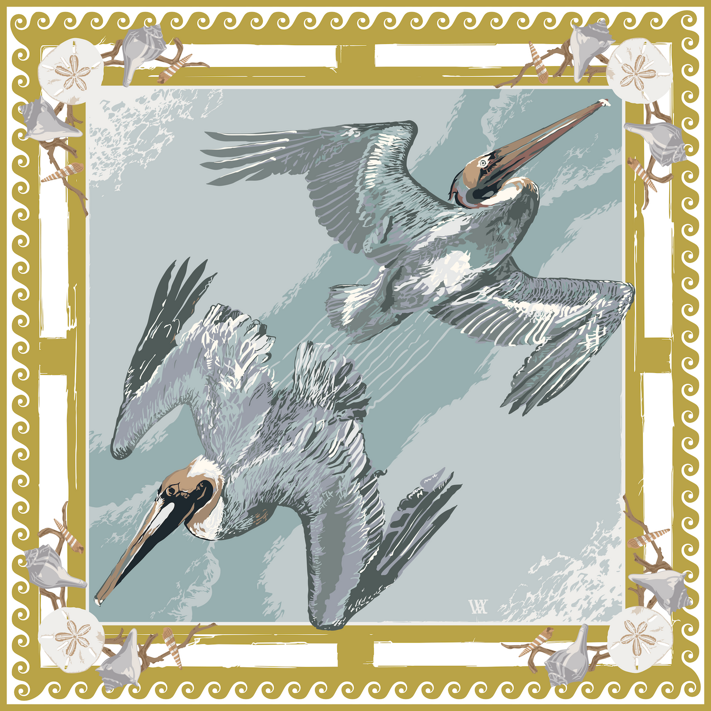 Gold Tide Diver - Double-Sided Silk Scarf