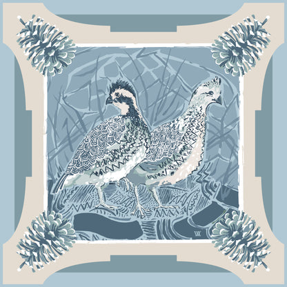 Light Blue Quail Pair Strong Pocket Square