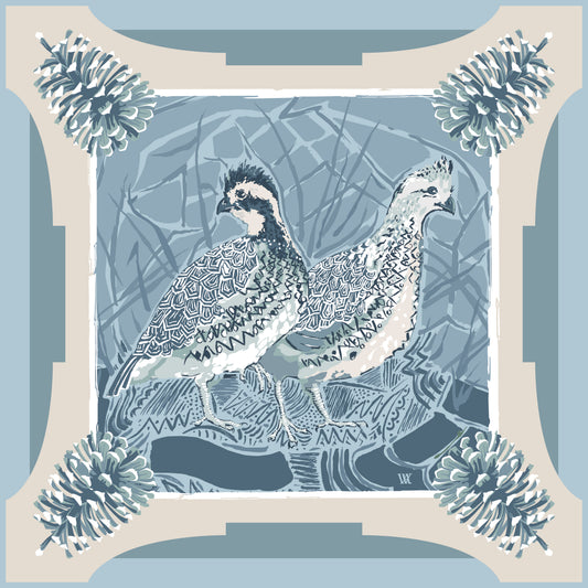 Light Blue Quail Pair Strong Pocket Square