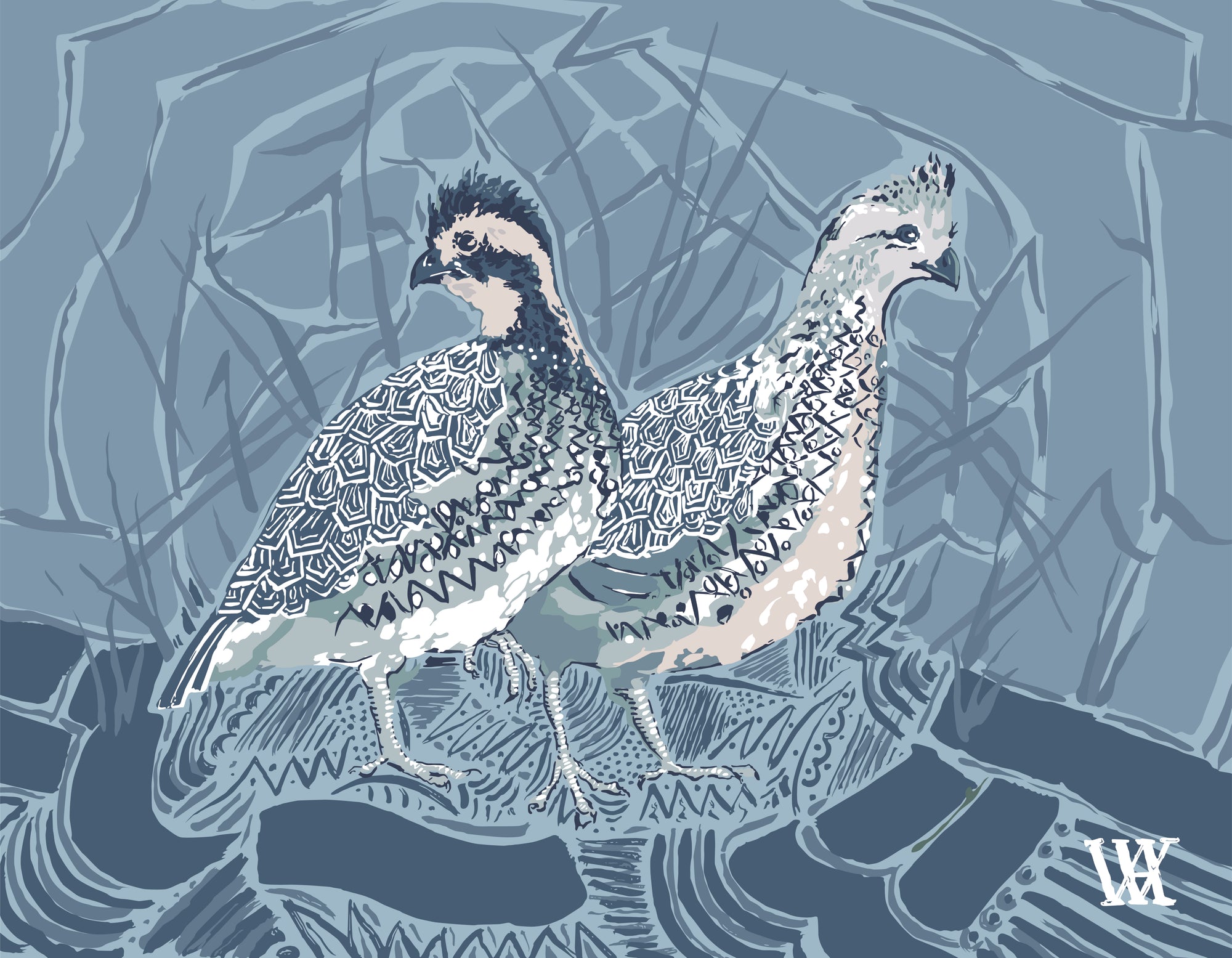 Light Blue Bobwhite Pair | Austin Williams Art | austinwilliamsart.com