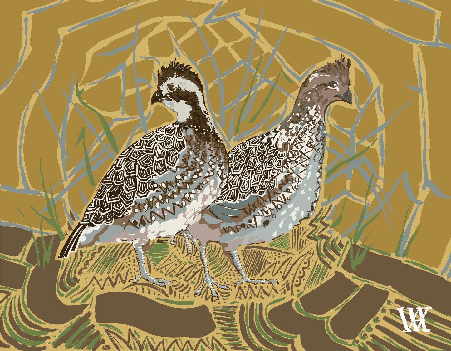 Gold Bobwhite Pair | Austin Williams Art | austinwilliamsart.com