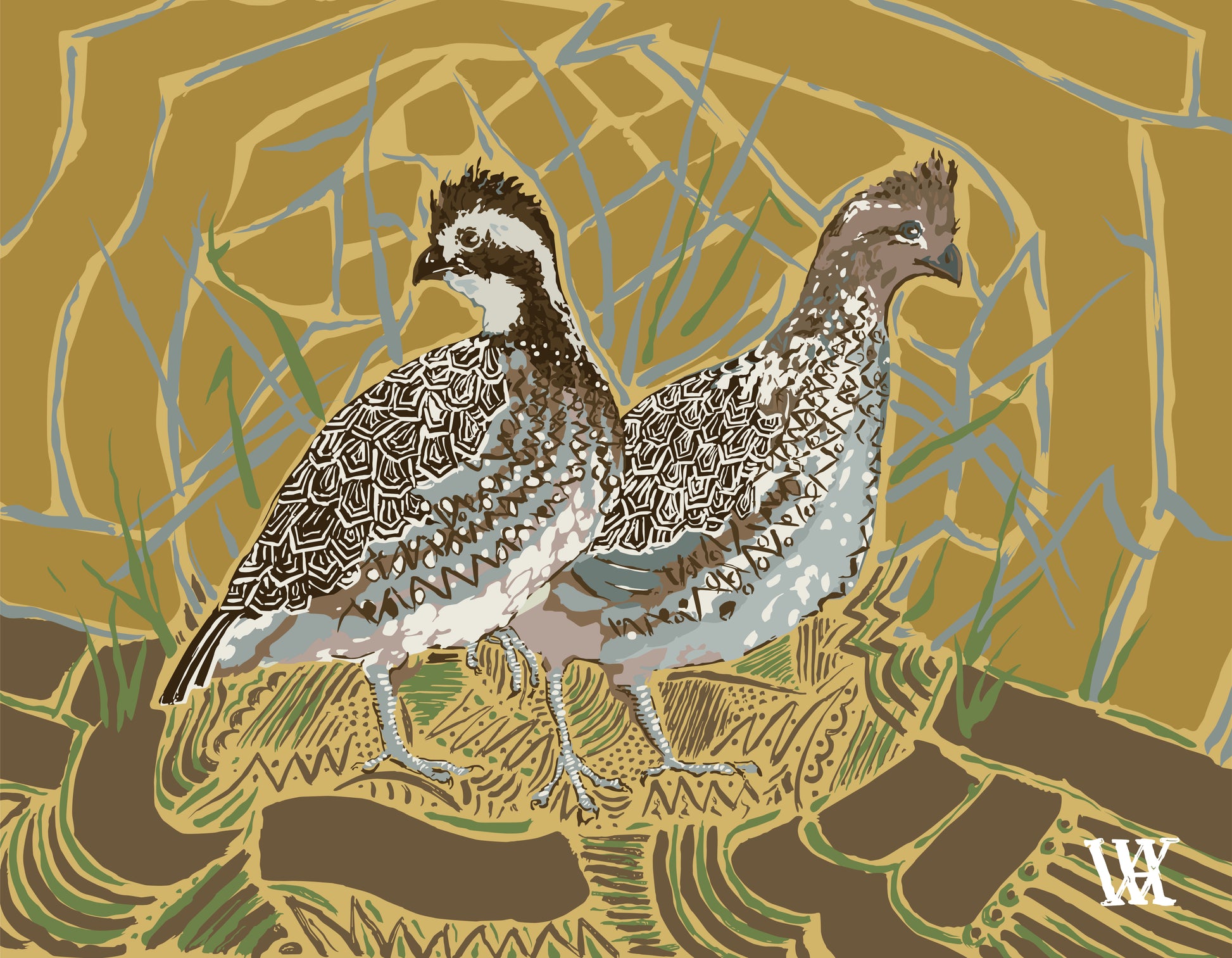 Gold Bobwhite Pair | Austin Williams Art | austinwilliamsart.com
