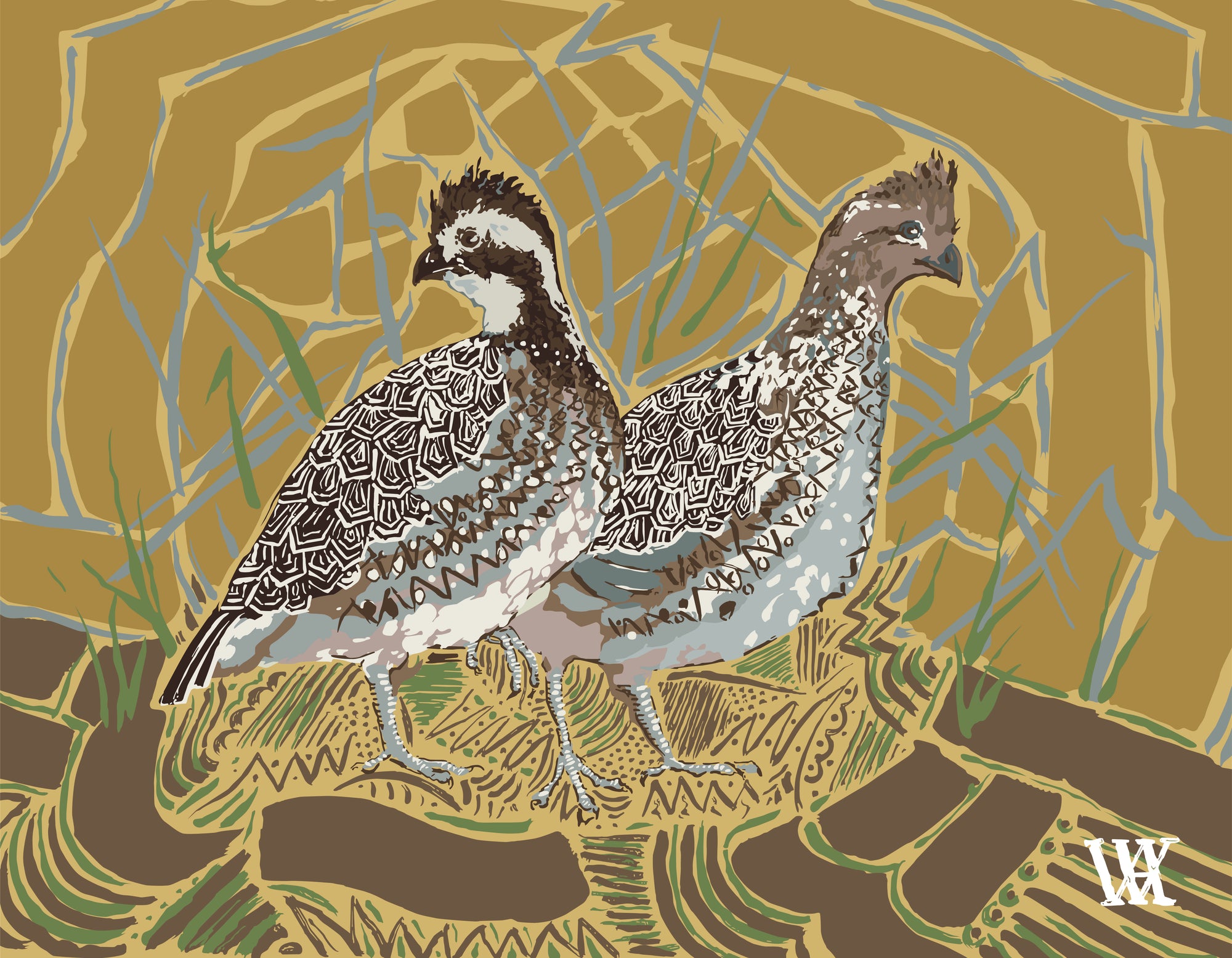 Gold Bobwhite Pair | Austin Williams Art | austinwilliamsart.com