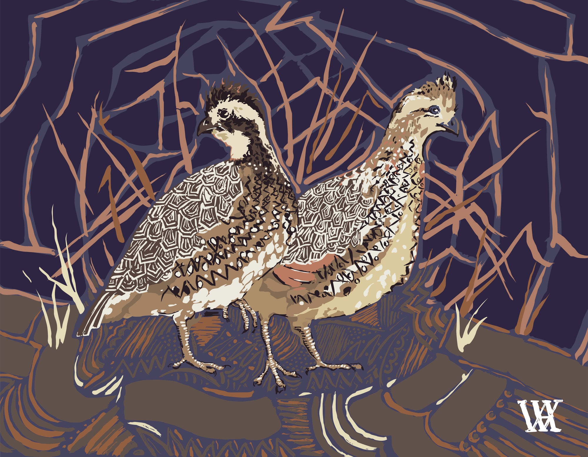 Navy Bobwhite Pair | Austin Williams Art | austinwilliamsart.com