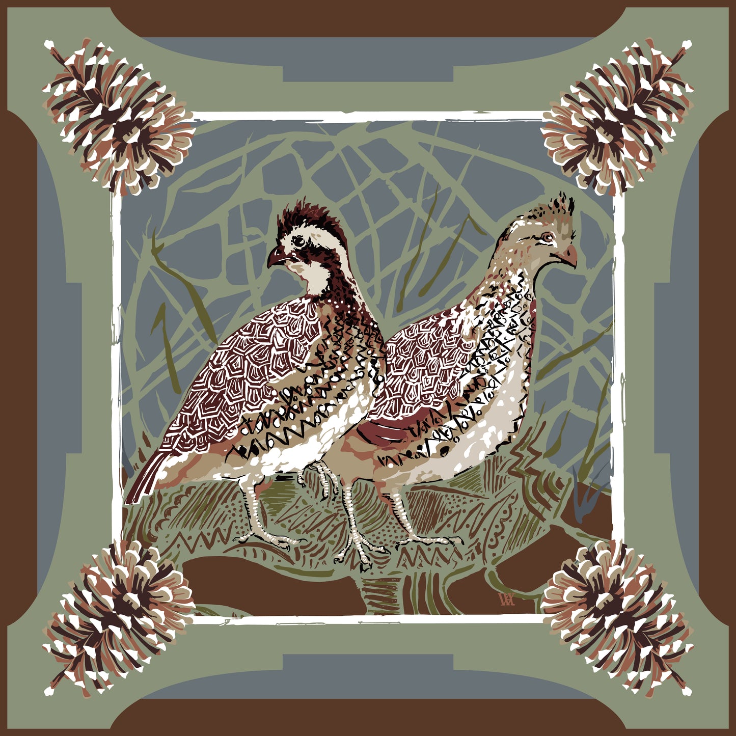 Slate Quail Pair Strong Pocket Square